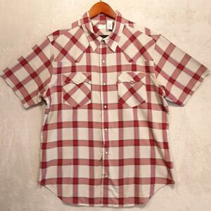 Levis Classic Mens Short Sleeve Pearl Snap Button Shirt Sz.L/Beige-Pink Plaid